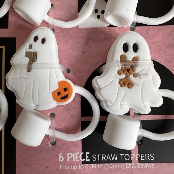SWC 6 Piece Straw Toppers Ghosts Dogs White Halloween New Lot of 2 - Picture 5 of 7